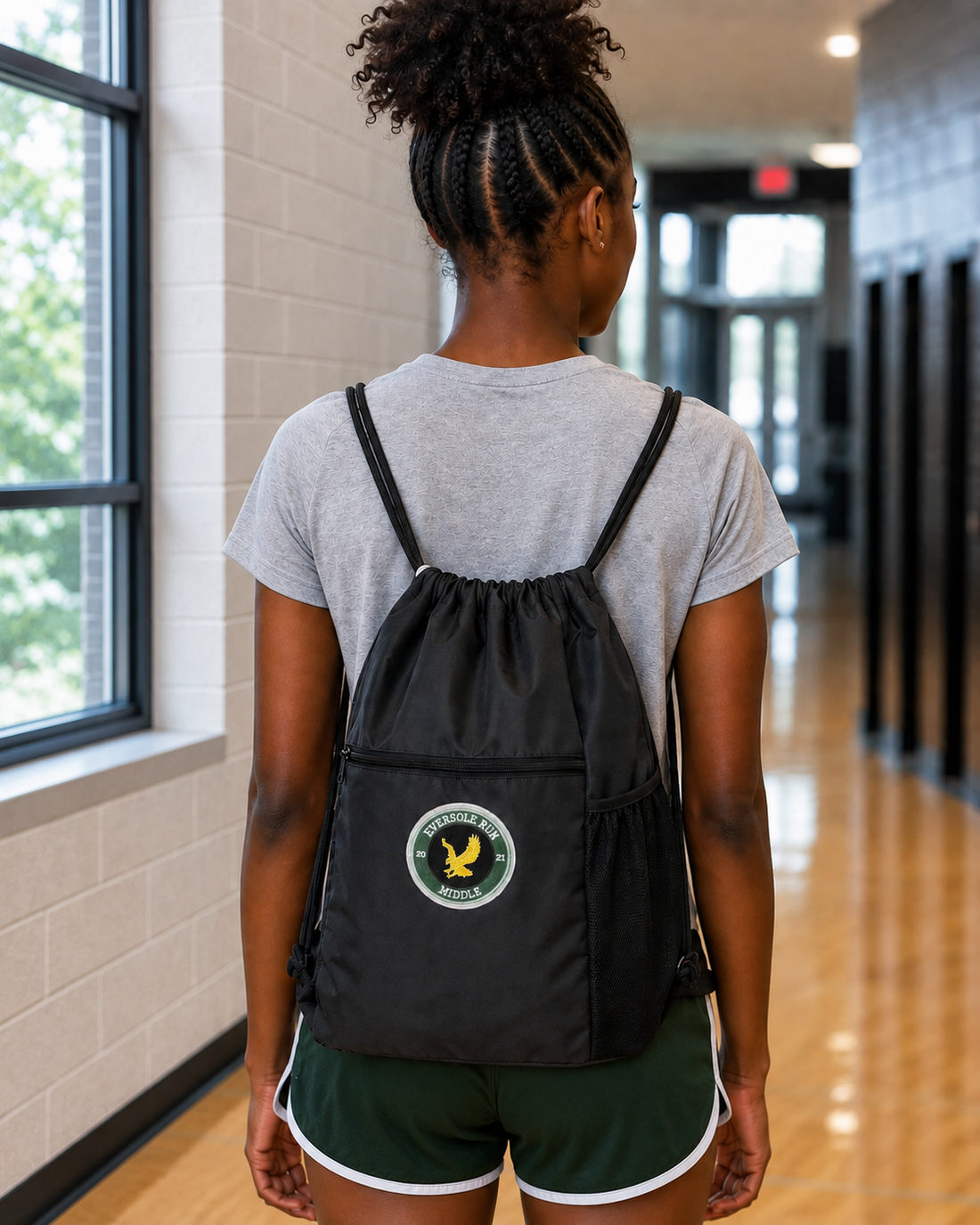 Eversole Run drawstring bag with custom patch